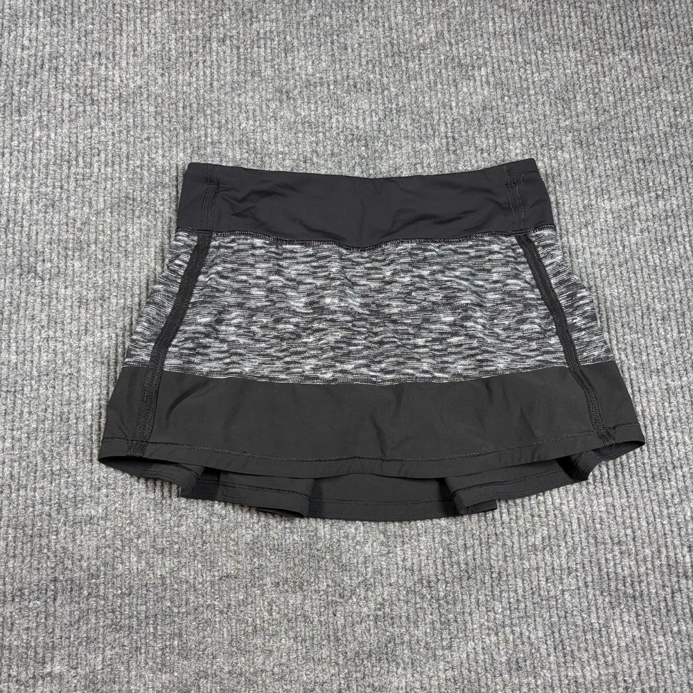 Lululemon Pace Rival Skirt II Women 4 Space Dye Black Gray Tennis Built In Brief