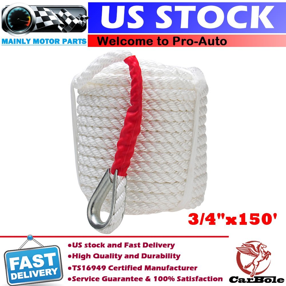 3/4 Inch x 150 Feet Twisted Three Strand Boat Anchor Rope with Thimble ABS US Approved-image