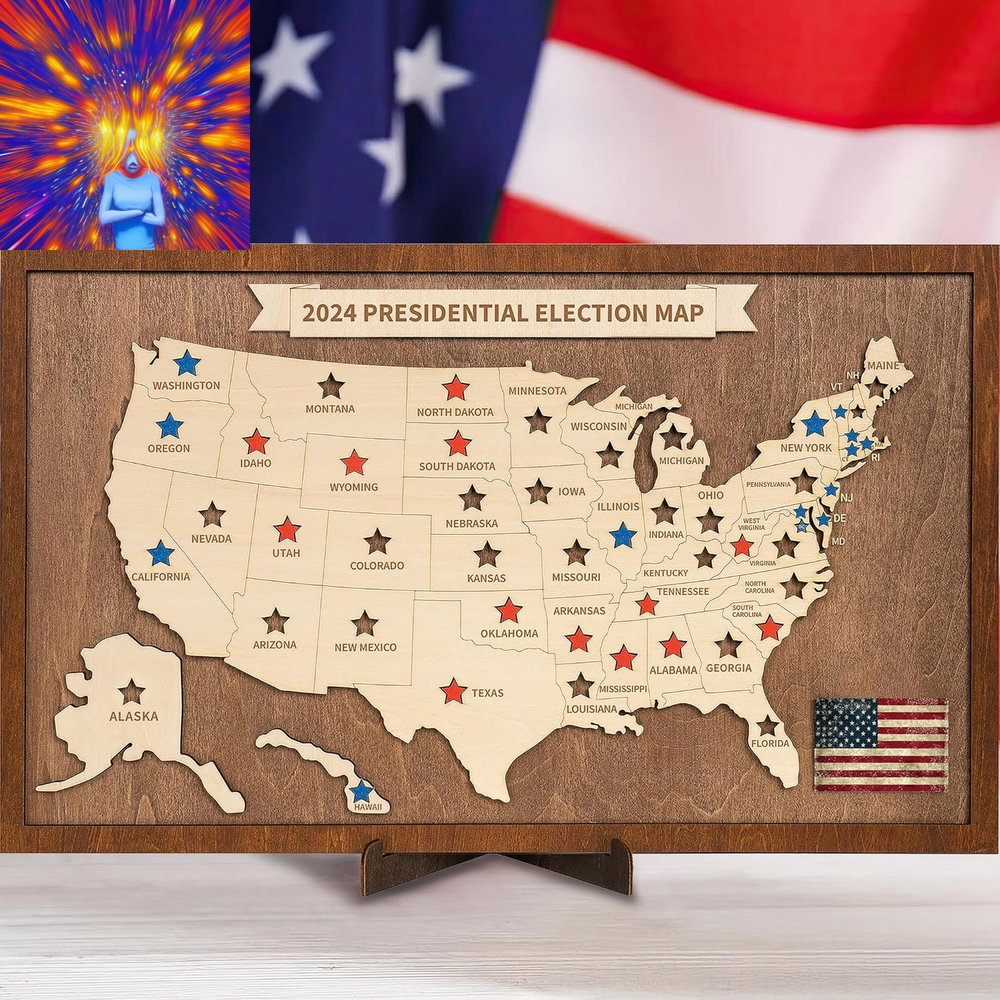 3D Wooden United States 2024 Electoral College Tracker Wall Map| Updated US Elec