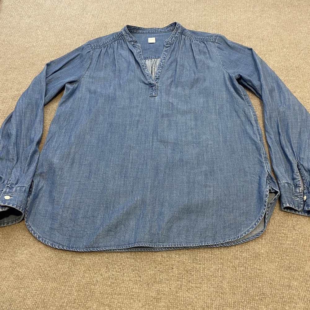 Gap Shirt Womens Small Blue Chambray V Neck Long Sleeve Tunic Blouse Top