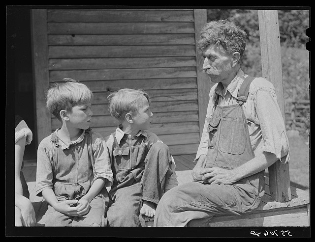 Breathitt County Kentucky 1940 Mountaineer with Two Grandsons Schoolhouse