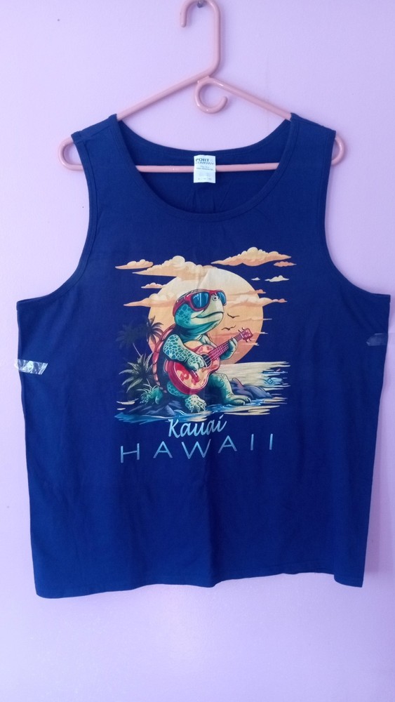 VTG Hawaii Graphic Tank Top Mens Sz XL Green Hawaiian Islands Turtle Summer