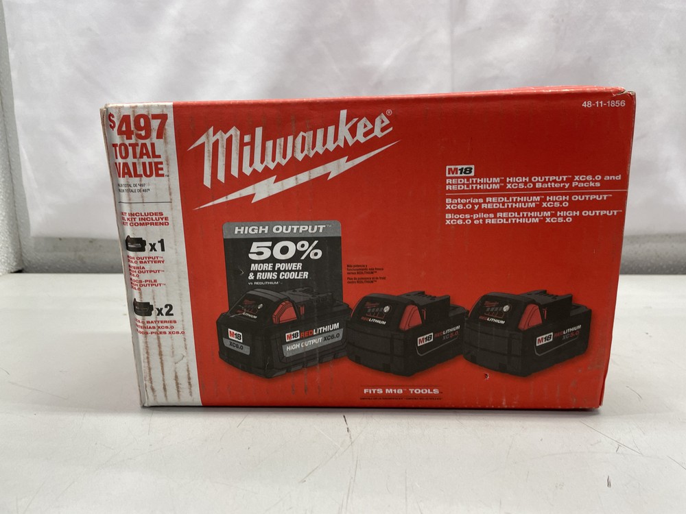 Milwaukee M18 18V Lithium-Ion XC6.0 & XC5.0 Battery 3-Pack 48-11-1856