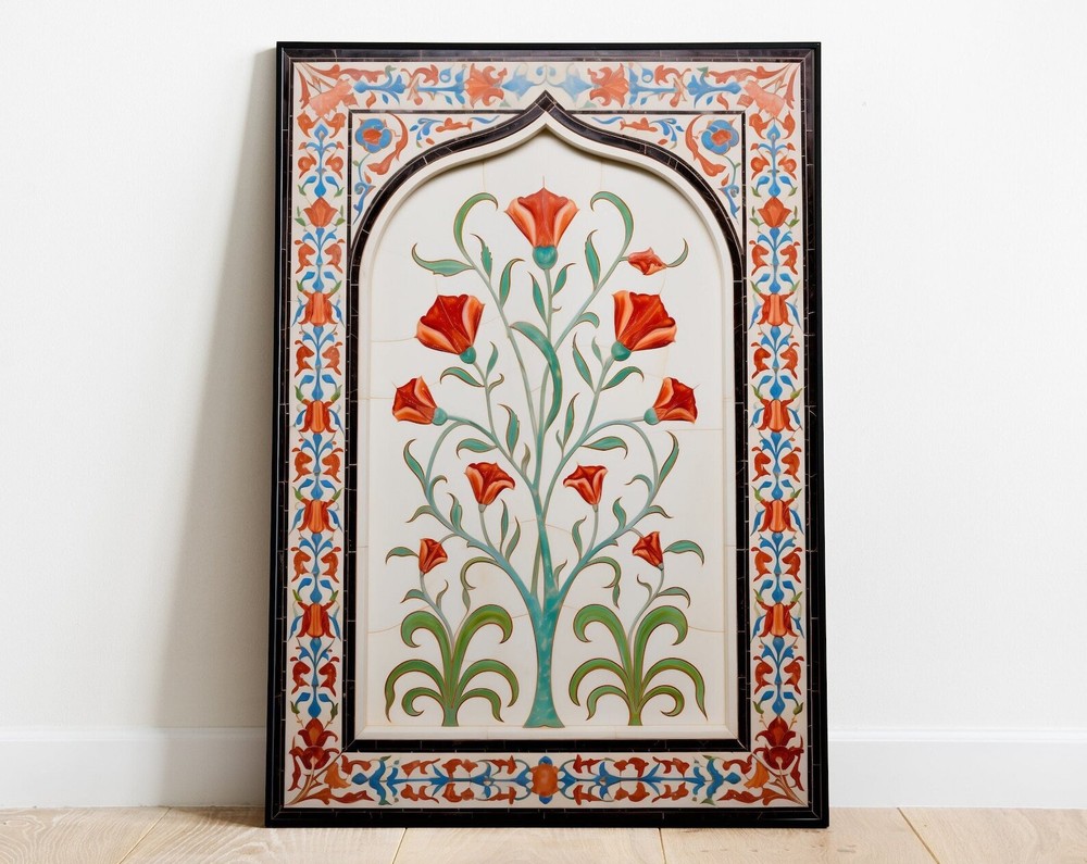 Vintage Islamic Inlay Work Wall Art Floral Prints Living Room Decor Printable