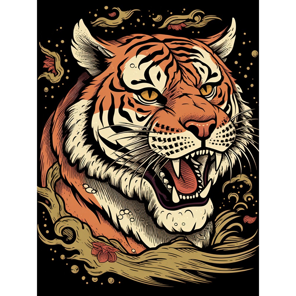 Tiger Portrait Old School USA Tattoo Americana 50s Wall Art Poster Print Giant