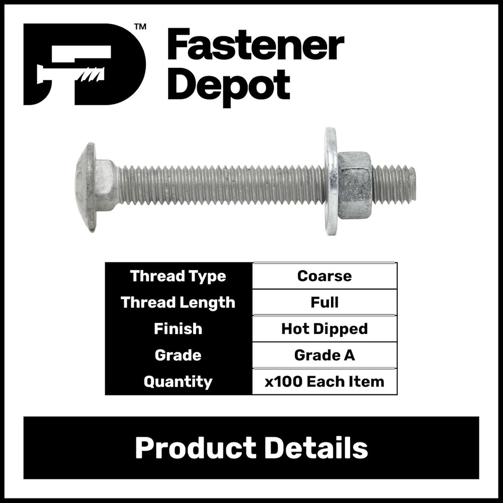 5/16”-18 x 1-1/2” Hot Dipped Galvanized Carriage Bolt Kit w/ Nuts & Washers—100x