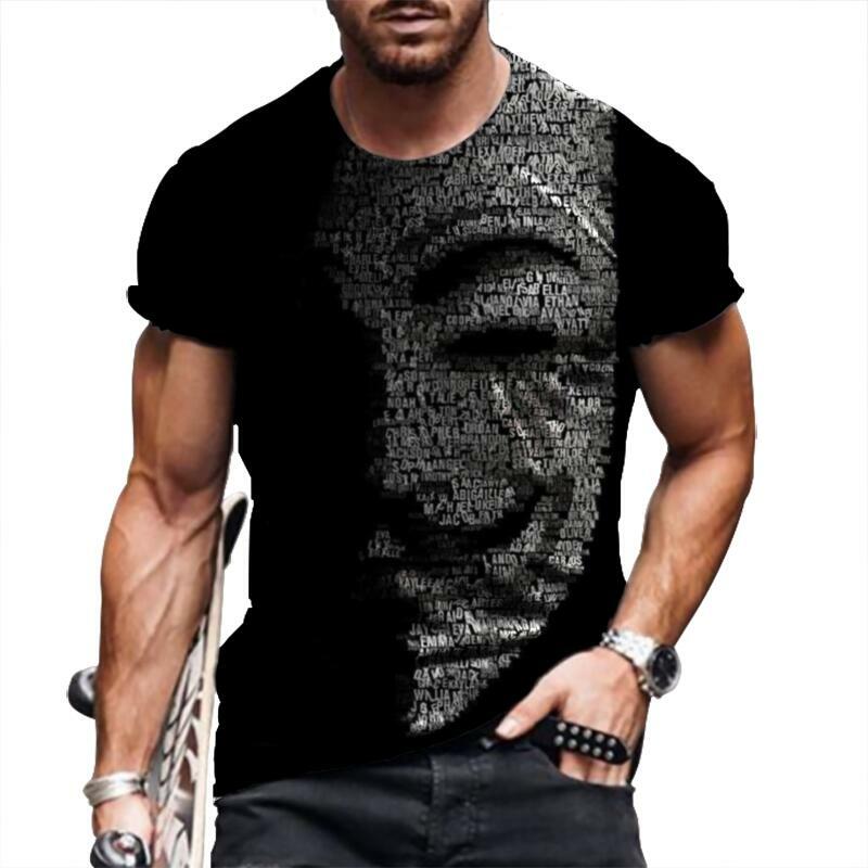 T-Shirt Men Fashion Short Sleeve Anonymous Face Black Vintage Ultra Soft T Shirt