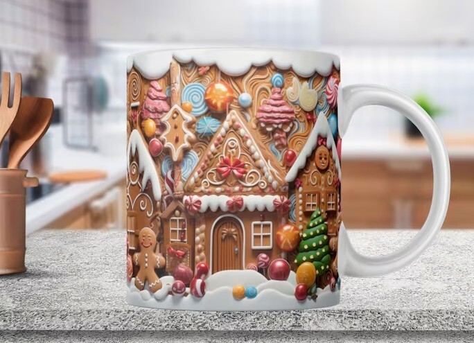 Christmas Gingerbread 11 oz White Coffee Mug Cup Ceramic Gingerbread Houses