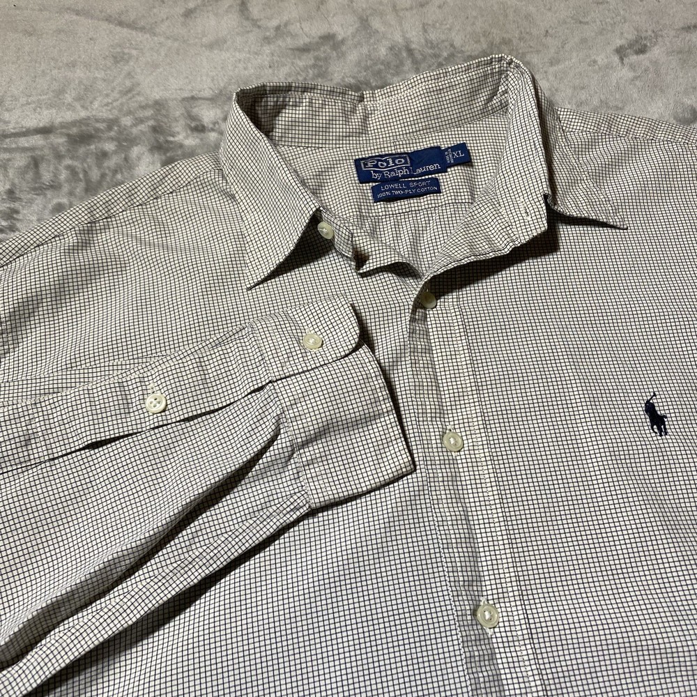 Polo Ralph Lauren Lowell Sport Shirt Mens XL Check Two-Ply Cotton Button-Up VTG