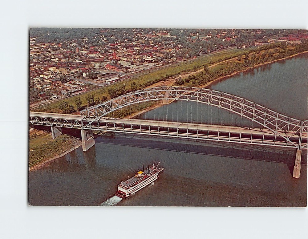 Postcard Belle of Louisville approaching the Sherman Minton Bridge Kentucky USA