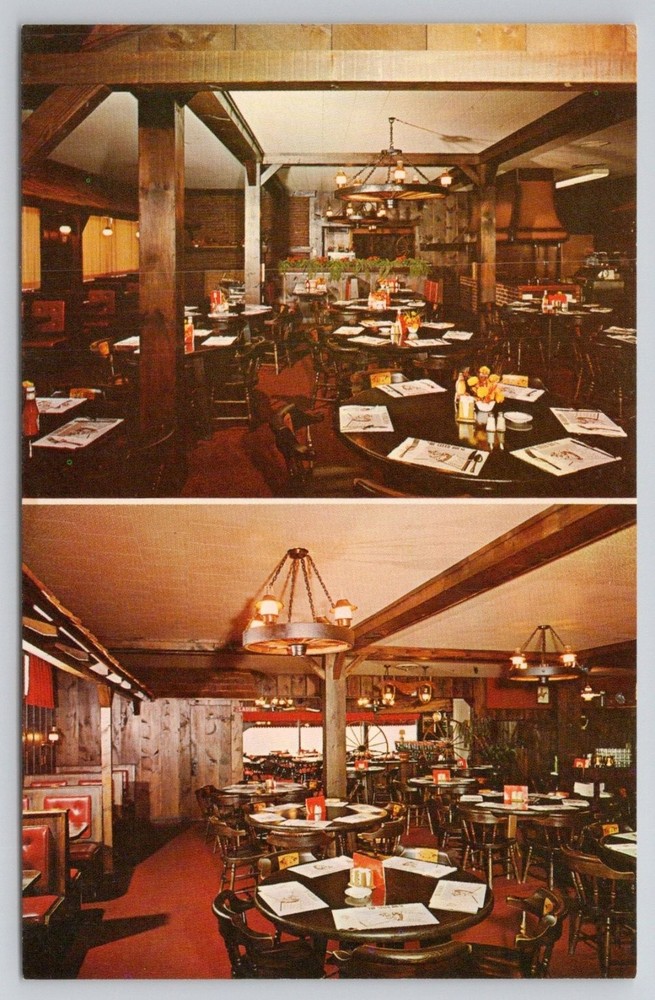 Vintage Steer House Restaurant Postcard Winthrop & Lewiston Maine Chrome