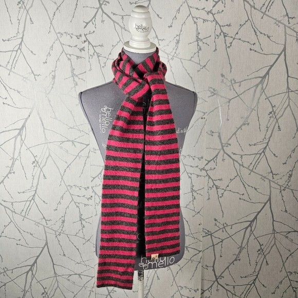 Pink & Gray Striped 100% Cashmere Long Scarf Cozy Preppy Barbie Style for Women OS