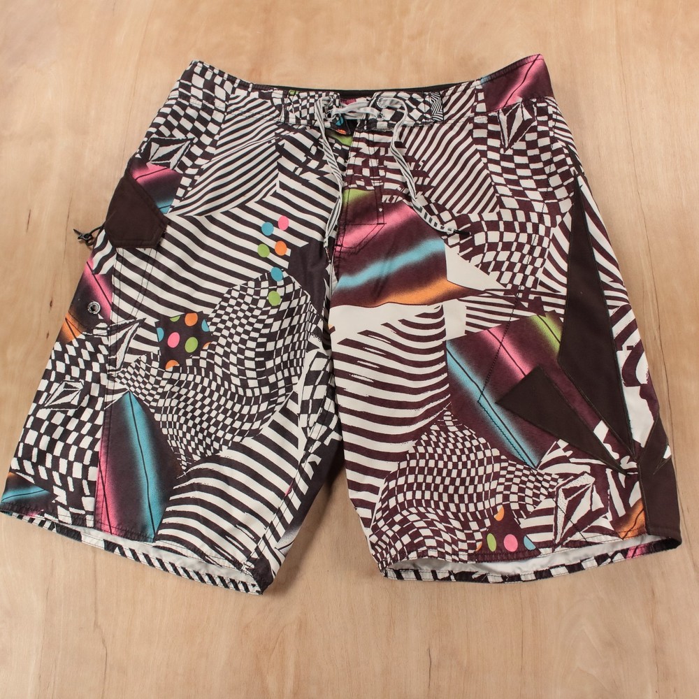 VOLCOM abstract graphic print board shorts 34 tag vtg y2k skater surf punk-image