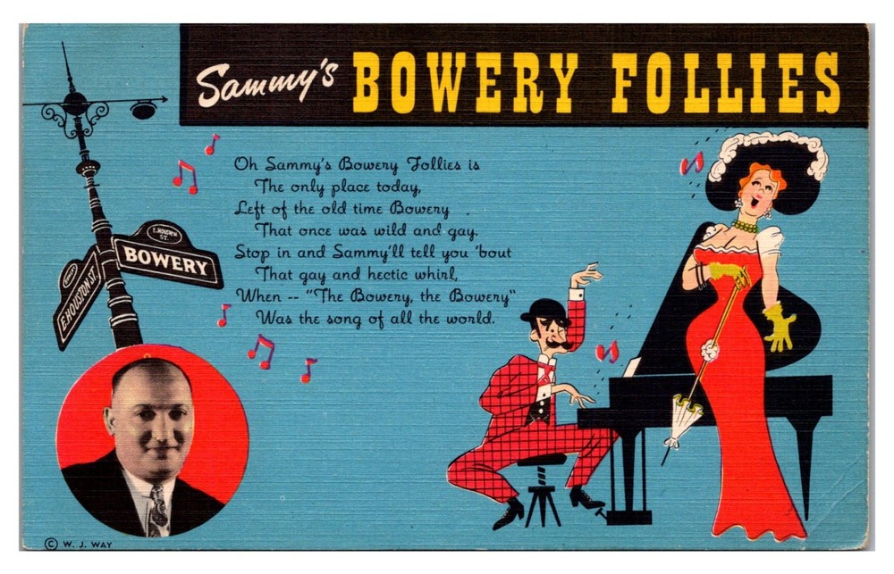 New York City - Sammy's Bowery Follies Caberet Restaurant Vintage Linen Postcard