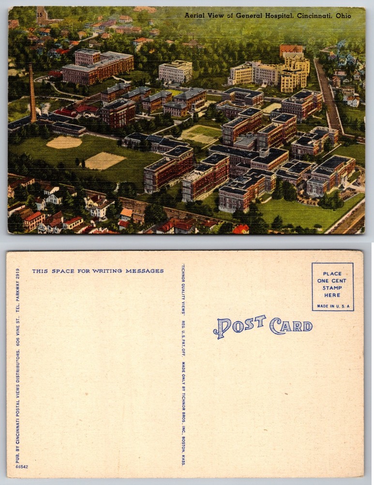 General Hospital Cincinnati Ohio Aerial View Postcard