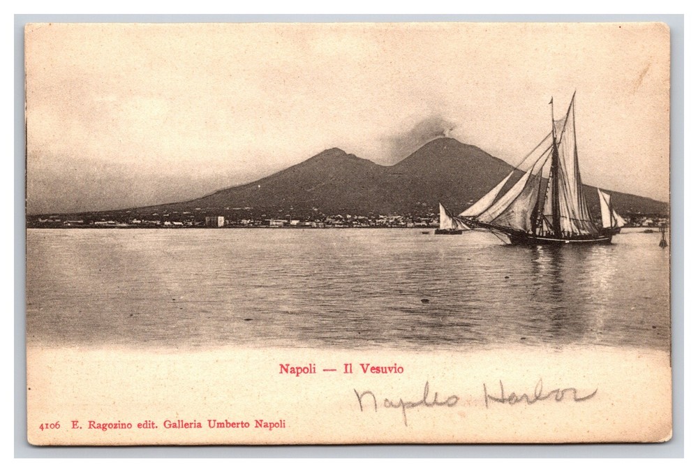 Vintage Early 1900s Mt Vesuvius From Naples Harbor Italy Undivided Back RPPC