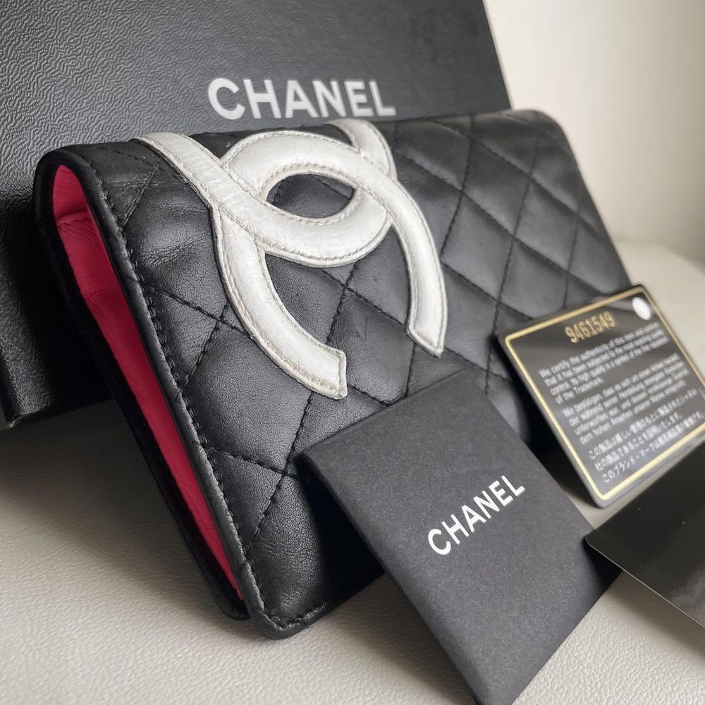 Chanel Long Wallet Cambon Line Matelasse Lambskin Black Box Card