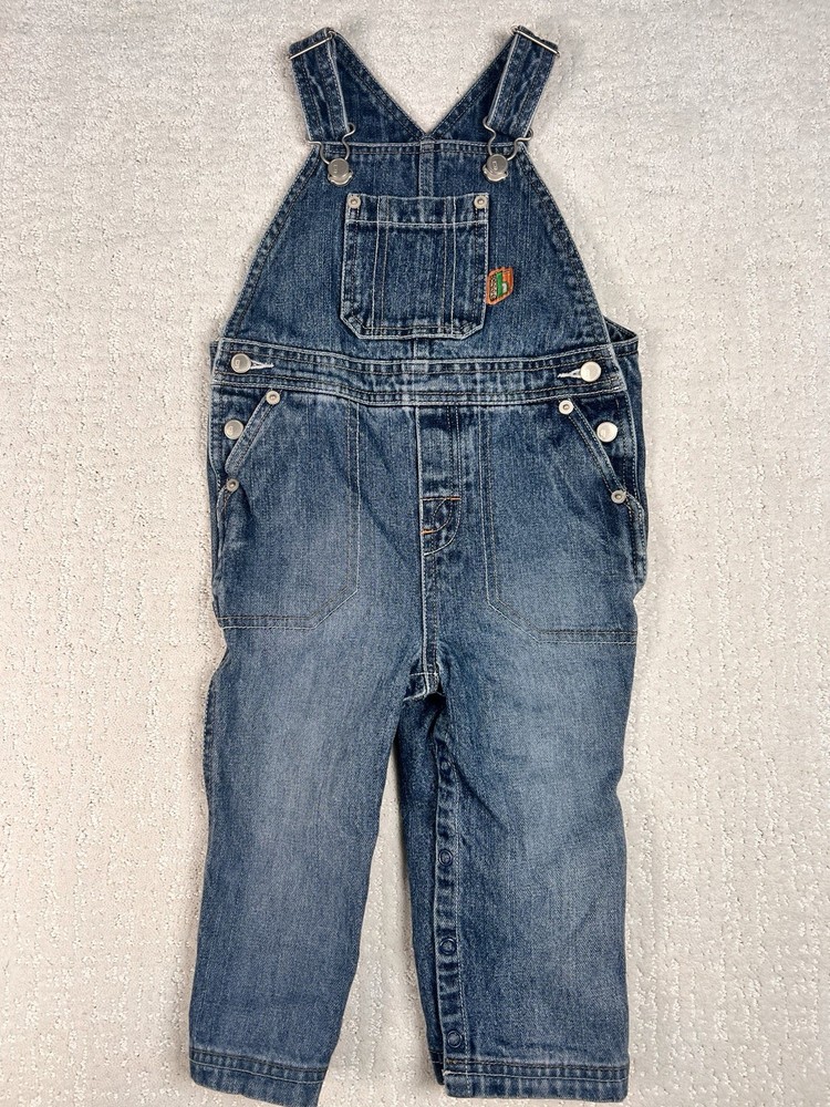 VTG Gymboree 18-24 Months Boys Denim Jean Overalls Tractor Tag Button Up EUC