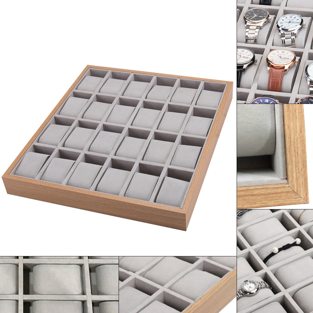 24-Slot Wooden Watch Box with Jewelry Storage Display Tray