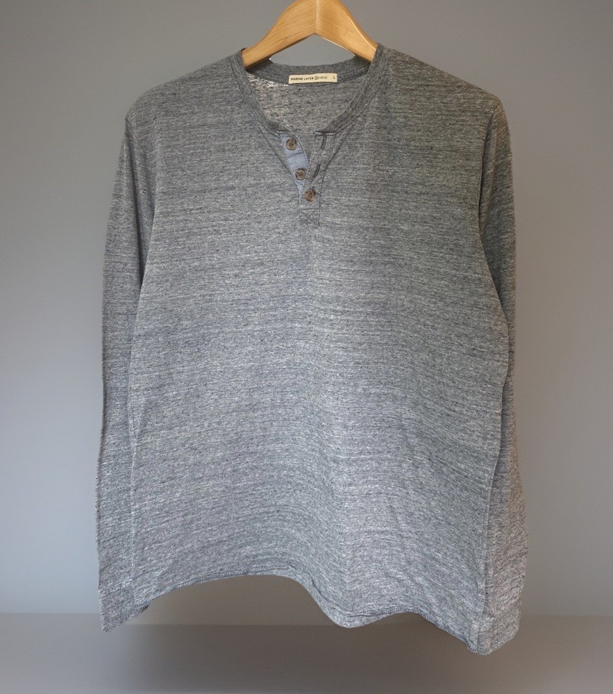 Marine Layer Shirt Mens Large Blue Heather Henley Long Sleeve Button Front