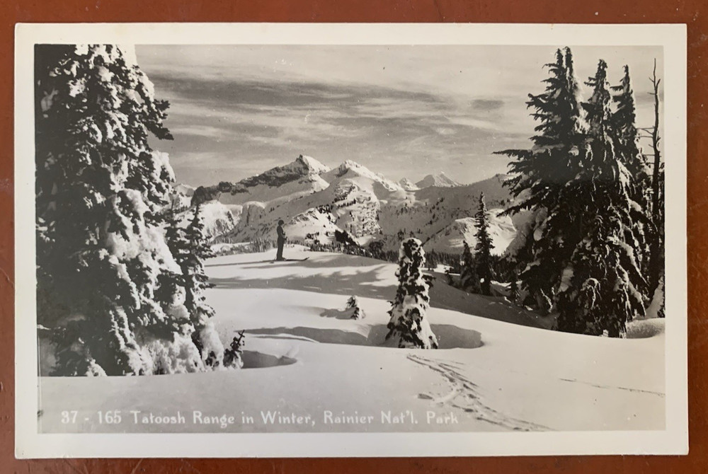 Person on Snow Skis Tatoosh Range in Winter Rainier National Park Postcard RPPC