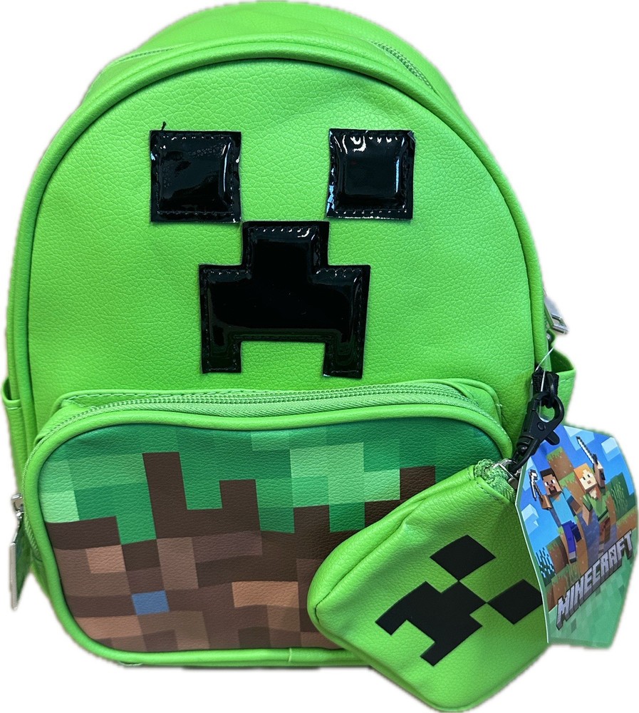Mini Backpack Deluxe - Minecraft - Creeper Green Face w/Coin Bag 11