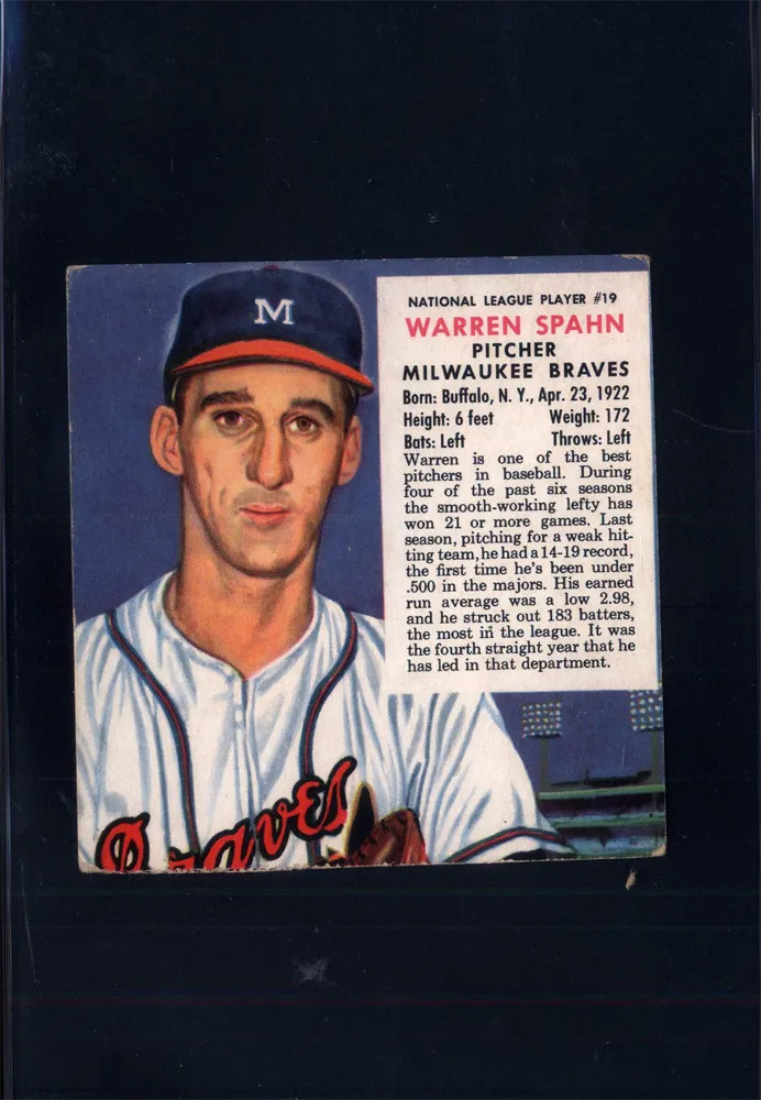 1953 Red Man Tobacco No Tab #19 Warren Spahn Braves (VG/EX) [MK] 011799