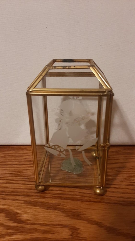 Vintage Christmas Brass and Glass Hexagonal Top Square Keepsake Box