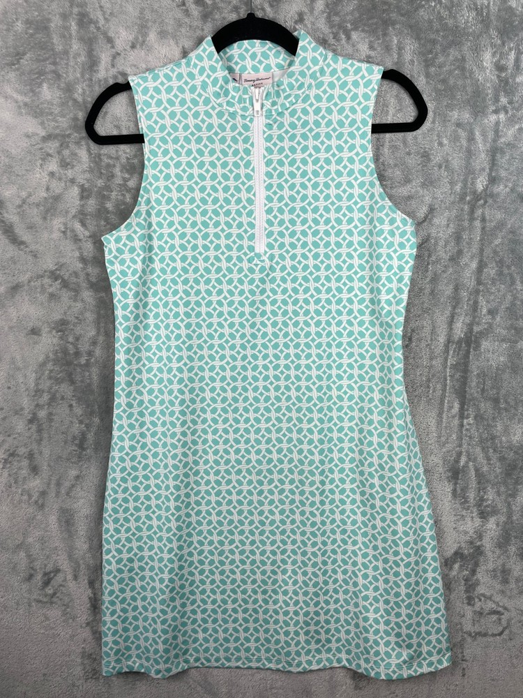 Tommy Bahama Active Womens Dress S Teal Print Pockets Zip Golf Tennis Resort UPF