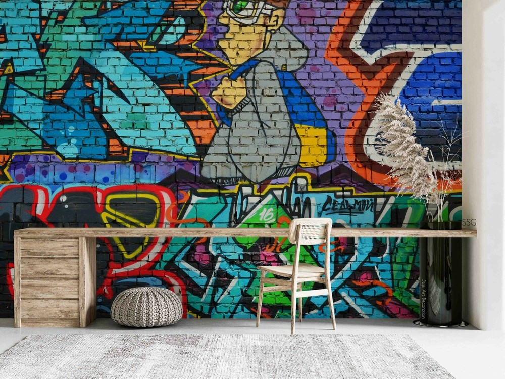 3D Abstract Artistic Graffiti Self-adhesive Removable Wallpaper Murals Wall 123-image