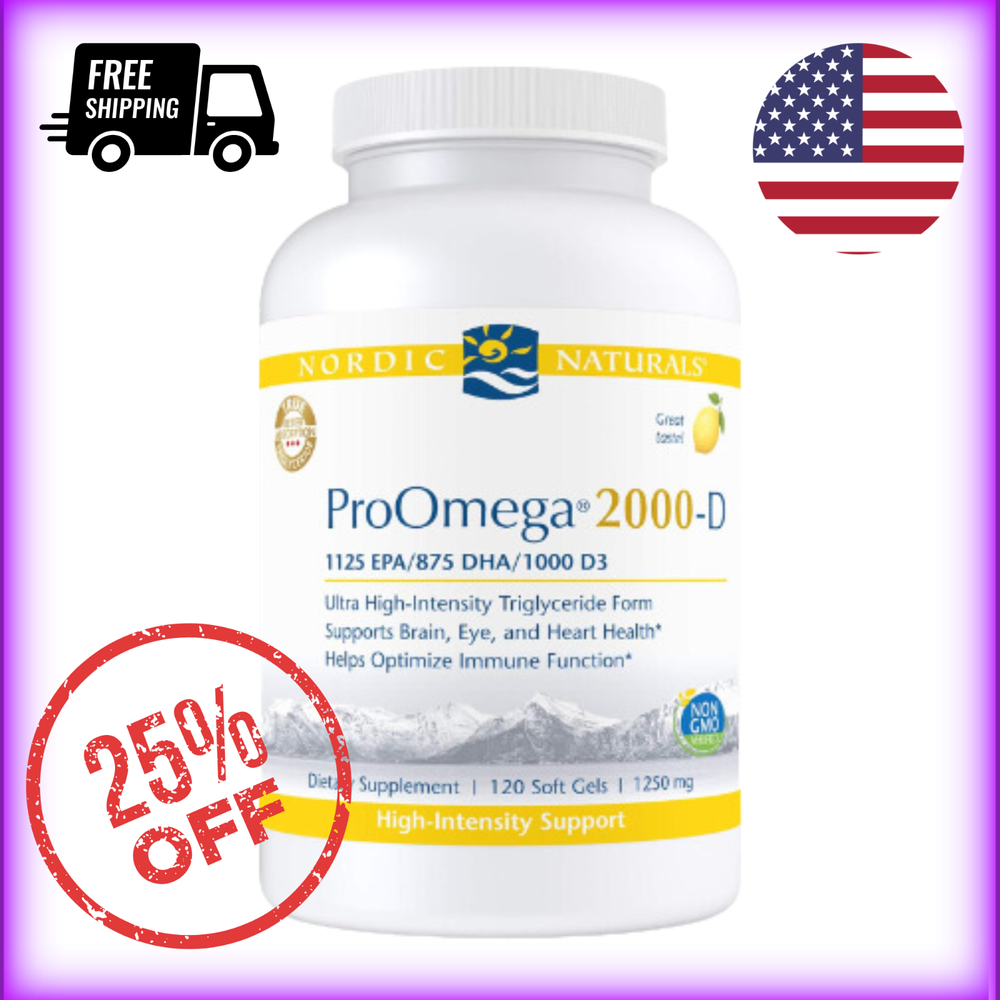 Nordic Naturals ProOmega 2000-D Fish Oil, Omega-3 EPA DHA, 1000 IU D3, 120 Soft