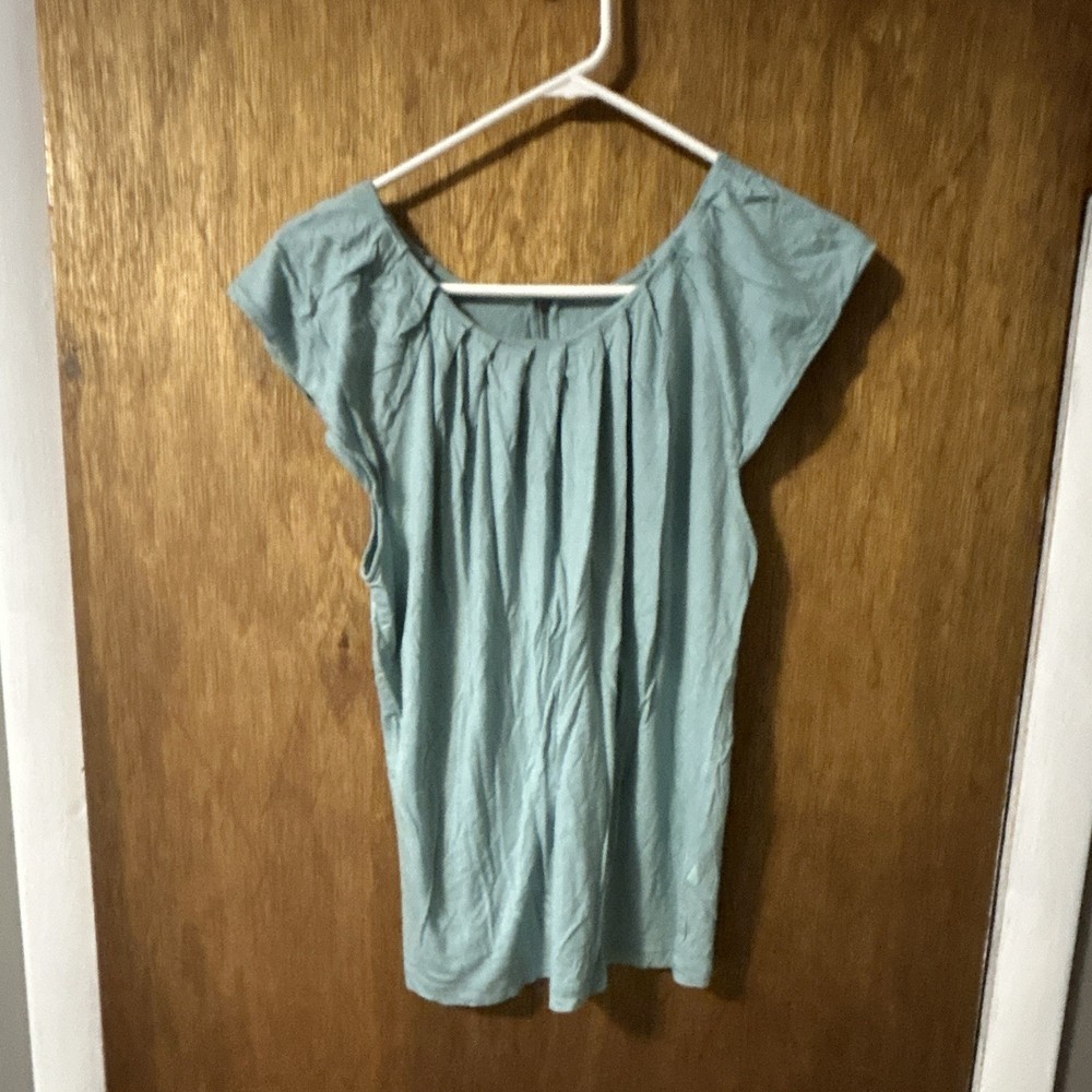 Banana Republic Green Pleated Cap Sleeve Zip Blouse Solid Size L