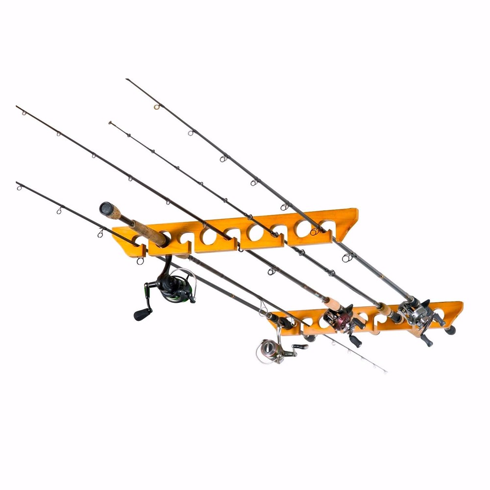 Solid Pine Horizontal Ceiling Rack for Fishing Rod Storage, Holds up to 9 Fis...