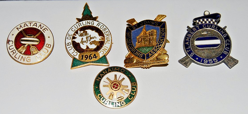 Lot Of 5 Vintage Canada Curling Pins Quebec British Columbia Newfoundland