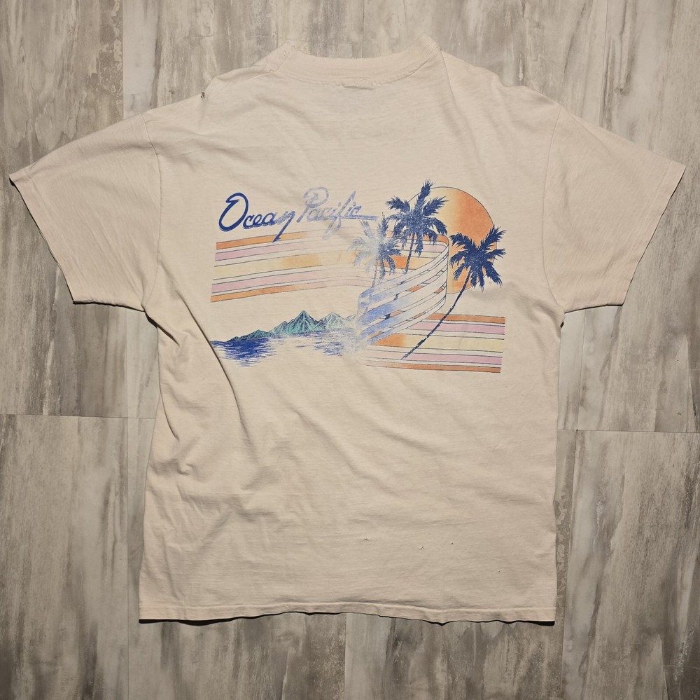 Vintage Ocean Pacific Surf Single Stitch 80s USA Wraparound Beachwear Tropic Tee