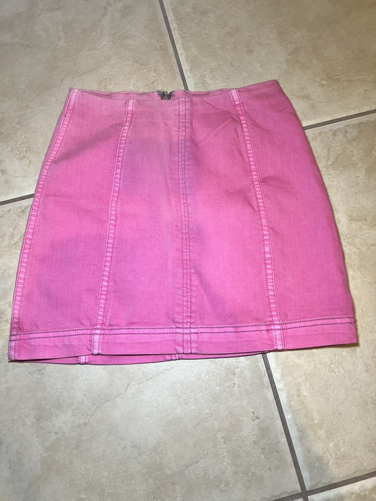 Free People Modern Femme Womens Size 0 Pink Denim Mini Skirt Back Zip Stretch