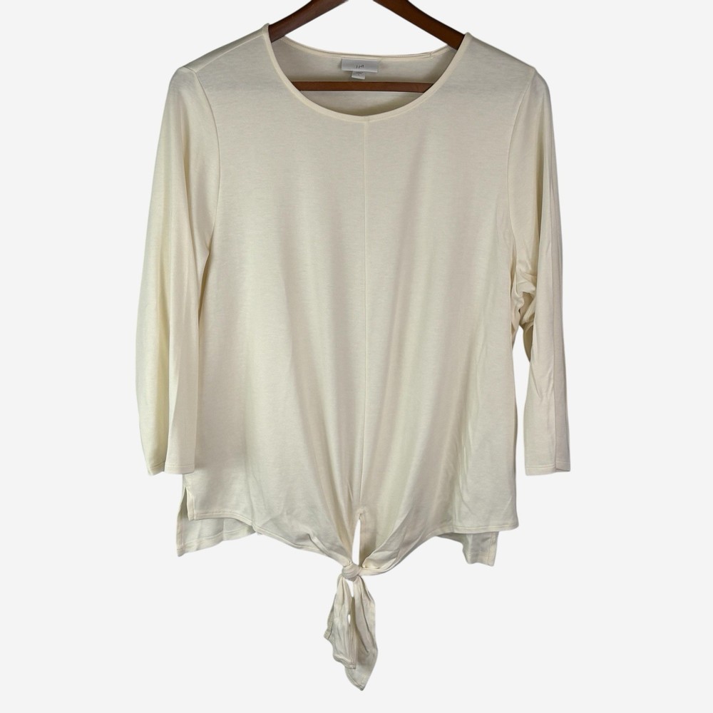 J Jill Knit Top Size L Large Front Tie 3/4 Sleeve Ivory Modal Blend Lightweight
