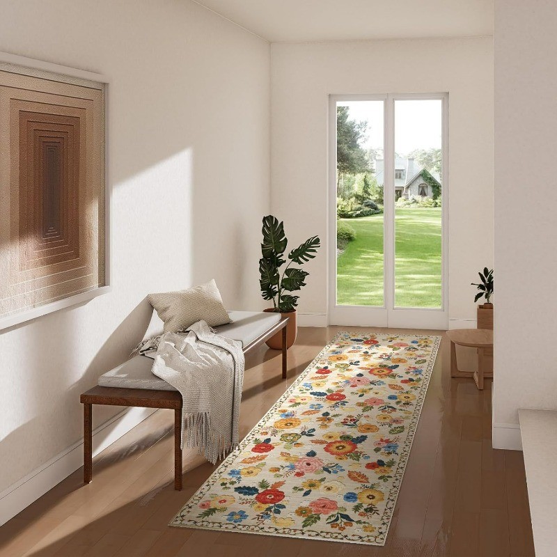 2'x3' Floral Entryway Rug Washable Non-Slip Low-Pile Door Mat Bedroom Kitchen