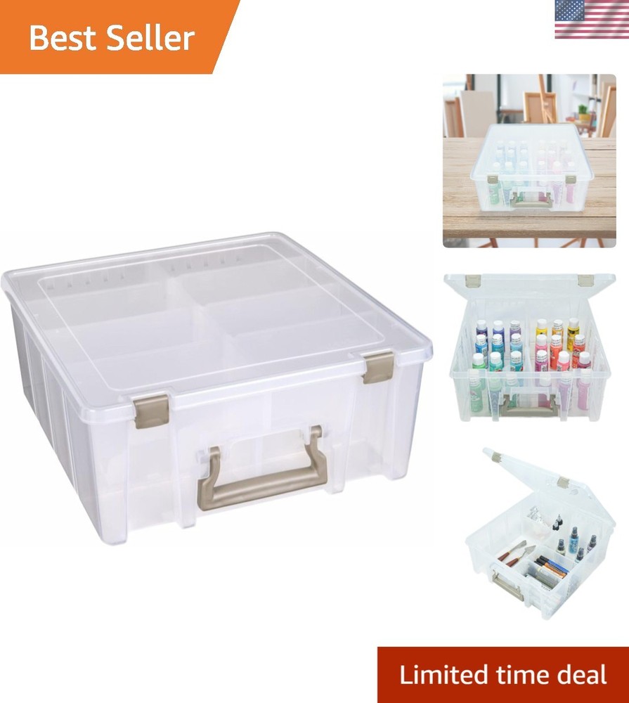 Gold Accented Super Satchel Double Deep Art Storage Box with 8 Compartments