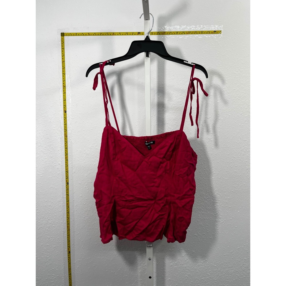 Express Womens XL pink Linen Blend Tie Shoulder Smocked Peplum Cami Top