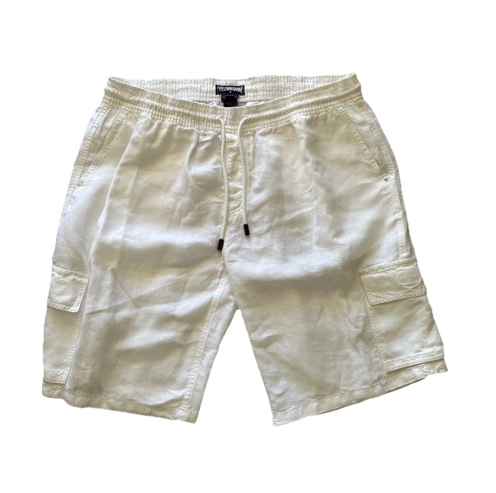 Vilebrequin Mens All Linen Cargo Baggy Shorts White Organic Size XXXL EUC Rare