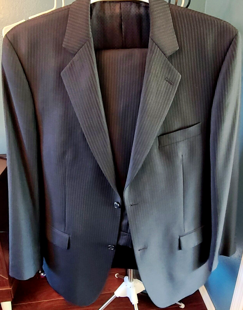 Alfani Men's Navy Blue Pinstripe Wool Suit 2-Piece – Size 43R Jacket, 37R Pants