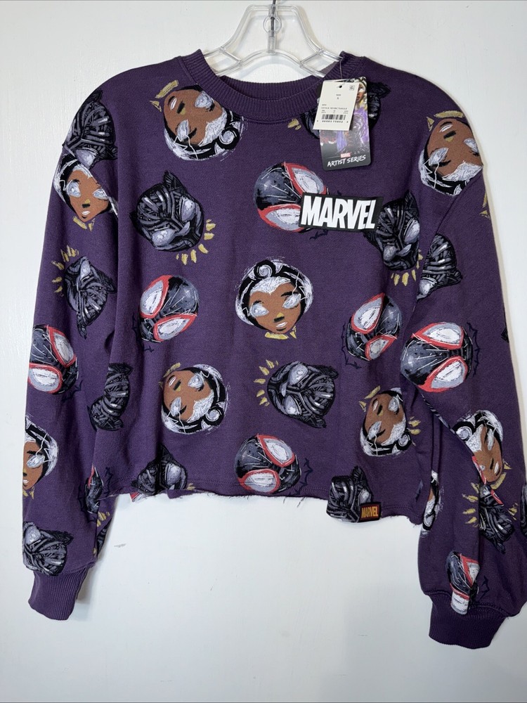 Marvel Women's Black Panther Graphic Sweatshirt Purple Size Small Mad Engine