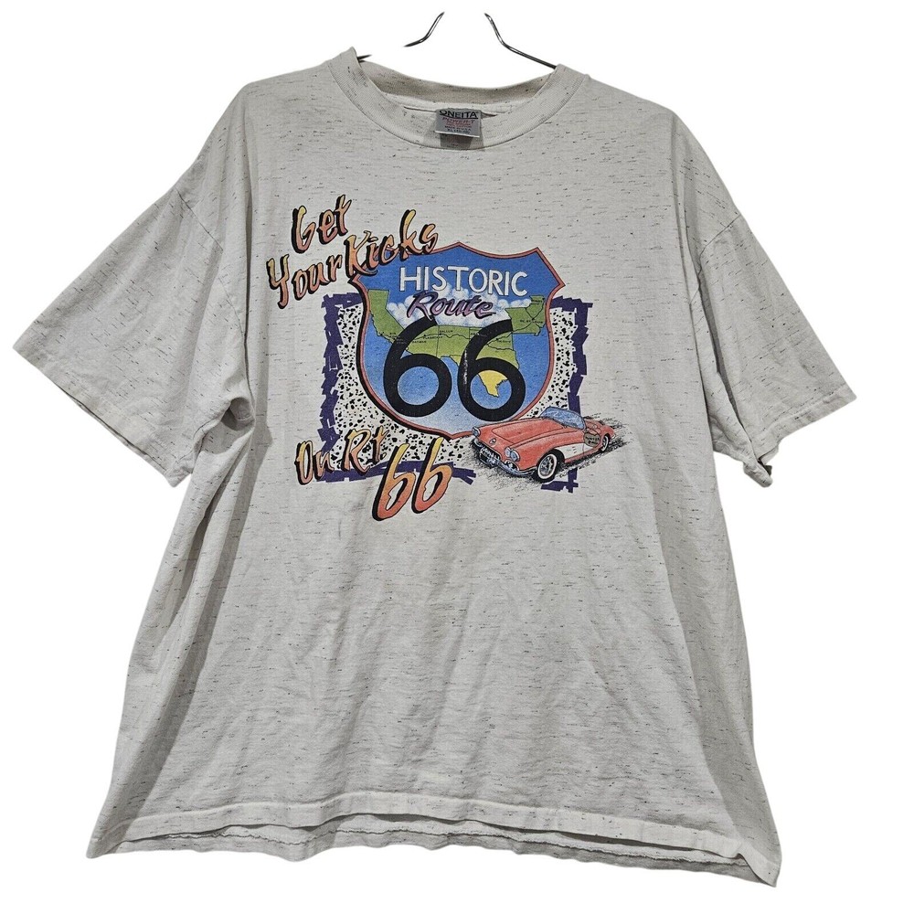 Vintage Get Your Kicks On Route 66 XLarge Corvette Made In USA Hot Rods Racing
