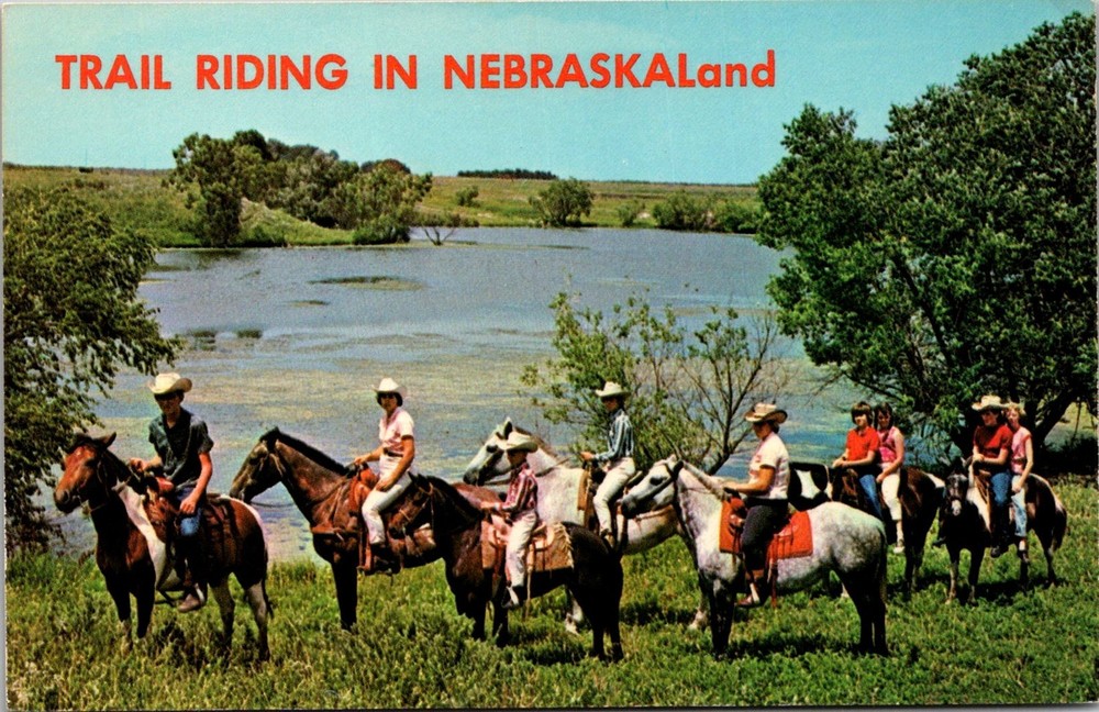Dr Jim Stamps Trail Riding at Newman's Guest Ranch, Stuart Nebraska Postcard