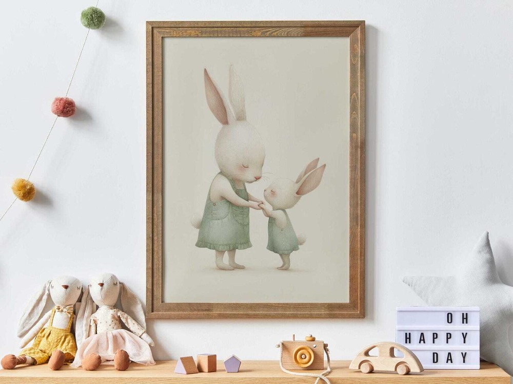 Adorable Bunny Nursery Decor with Woodland Animal and Mother Rabbit Print