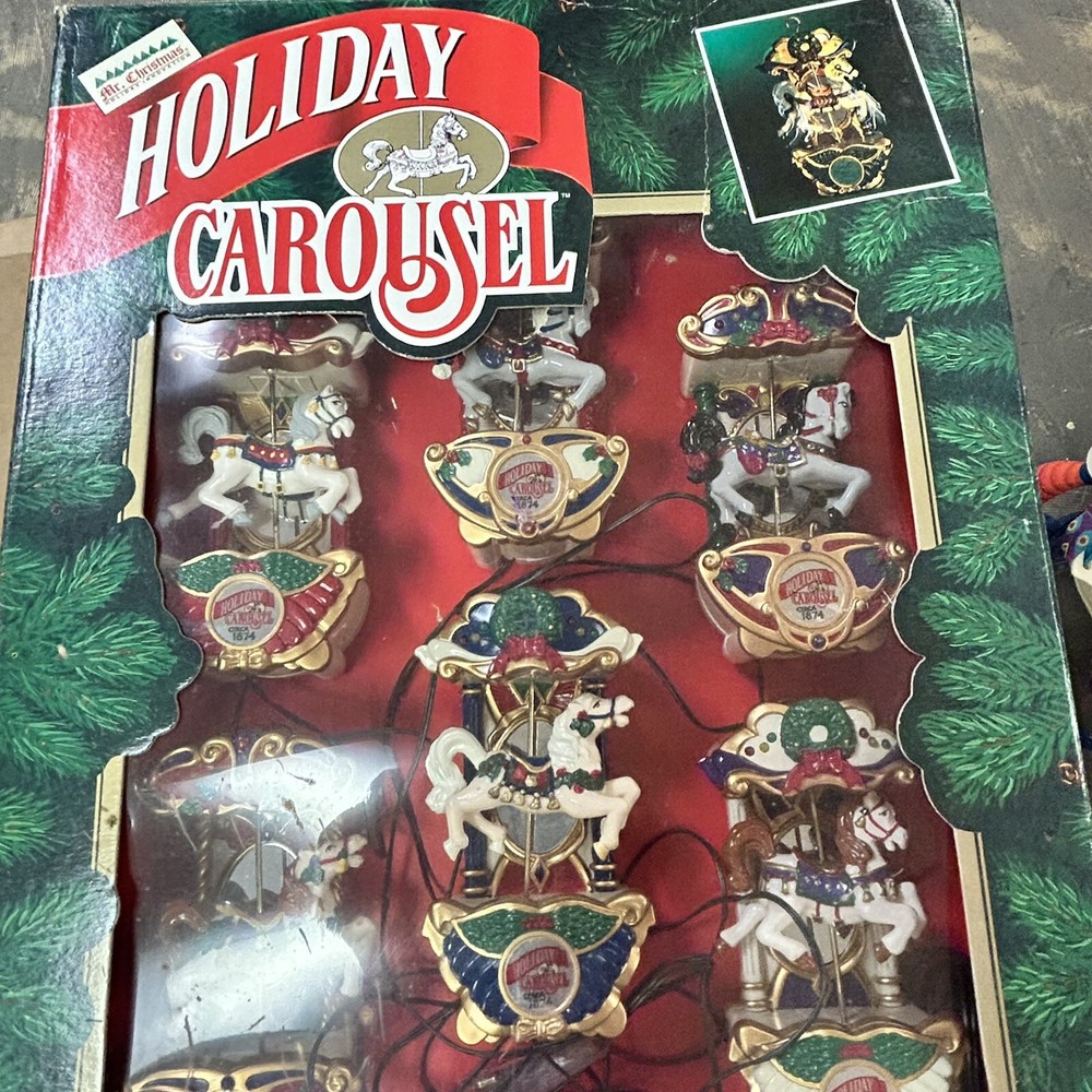 Vtg Mr. Christmas Decor Holiday Carousel Horses Music Lights New In Box