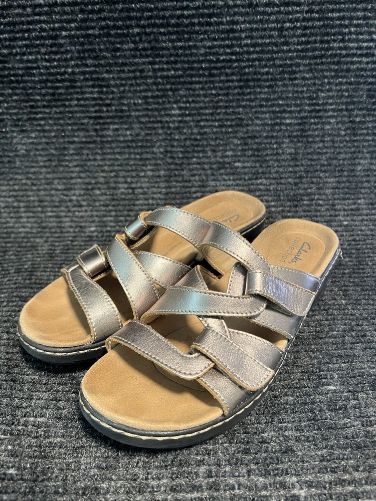 Clarks Collection Merliah Karli Women's size 8.5 SlipOn Sandals Leather Metallic