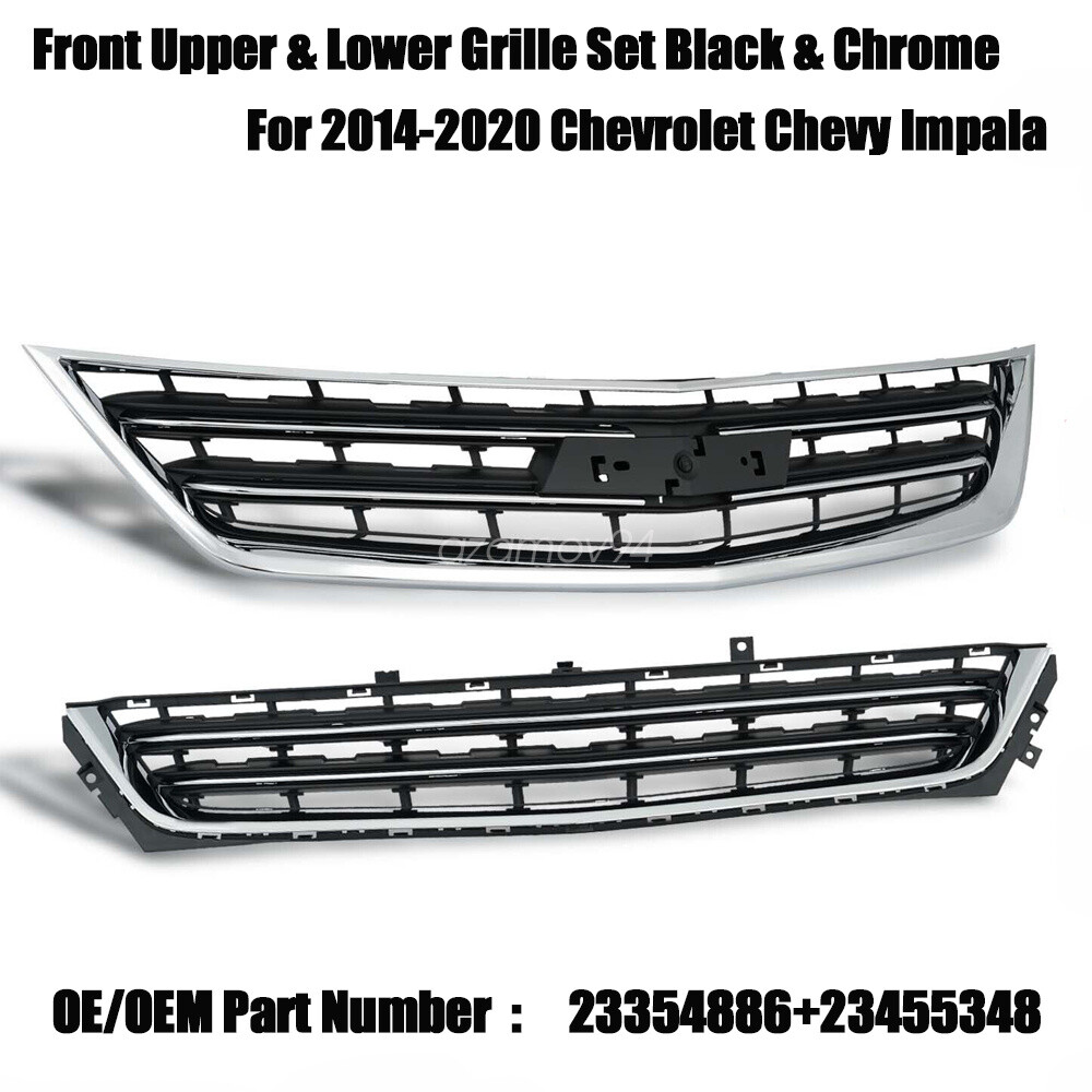 Front Upper&Lower Grille Set Black&Chrome For 2014-2020 Chevrolet Chevy Impala