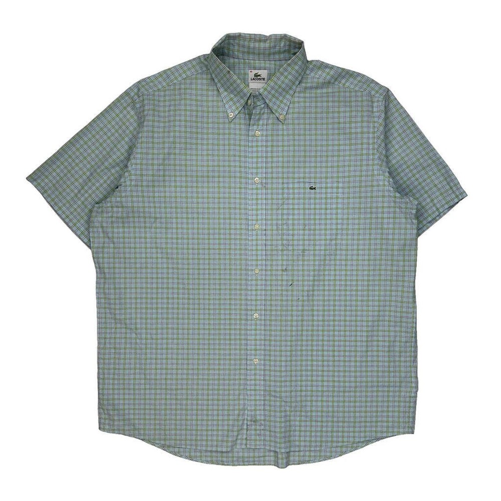 Lacoste Checked Short Sleeve Shirt - 2XL Blue Cotton